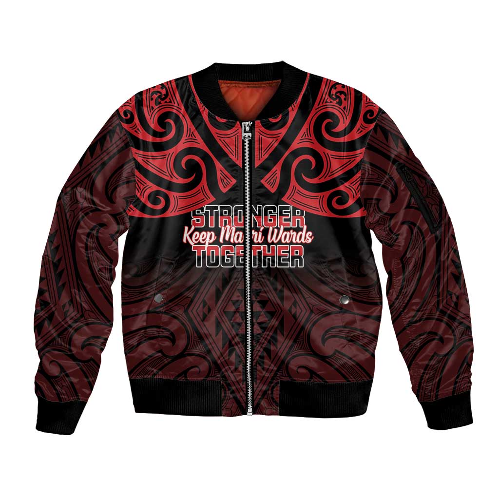 Personalised Keep Maori Wards New Zealand Sleeve Zip Bomber Jacket Stronger Together Aotearoa Taniko - Aussie Hoodie