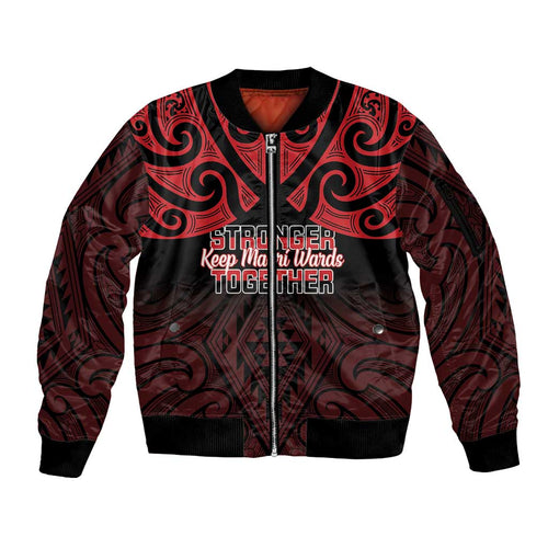 Personalised Keep Maori Wards New Zealand Sleeve Zip Bomber Jacket Stronger Together Aotearoa Taniko - Aussie Hoodie