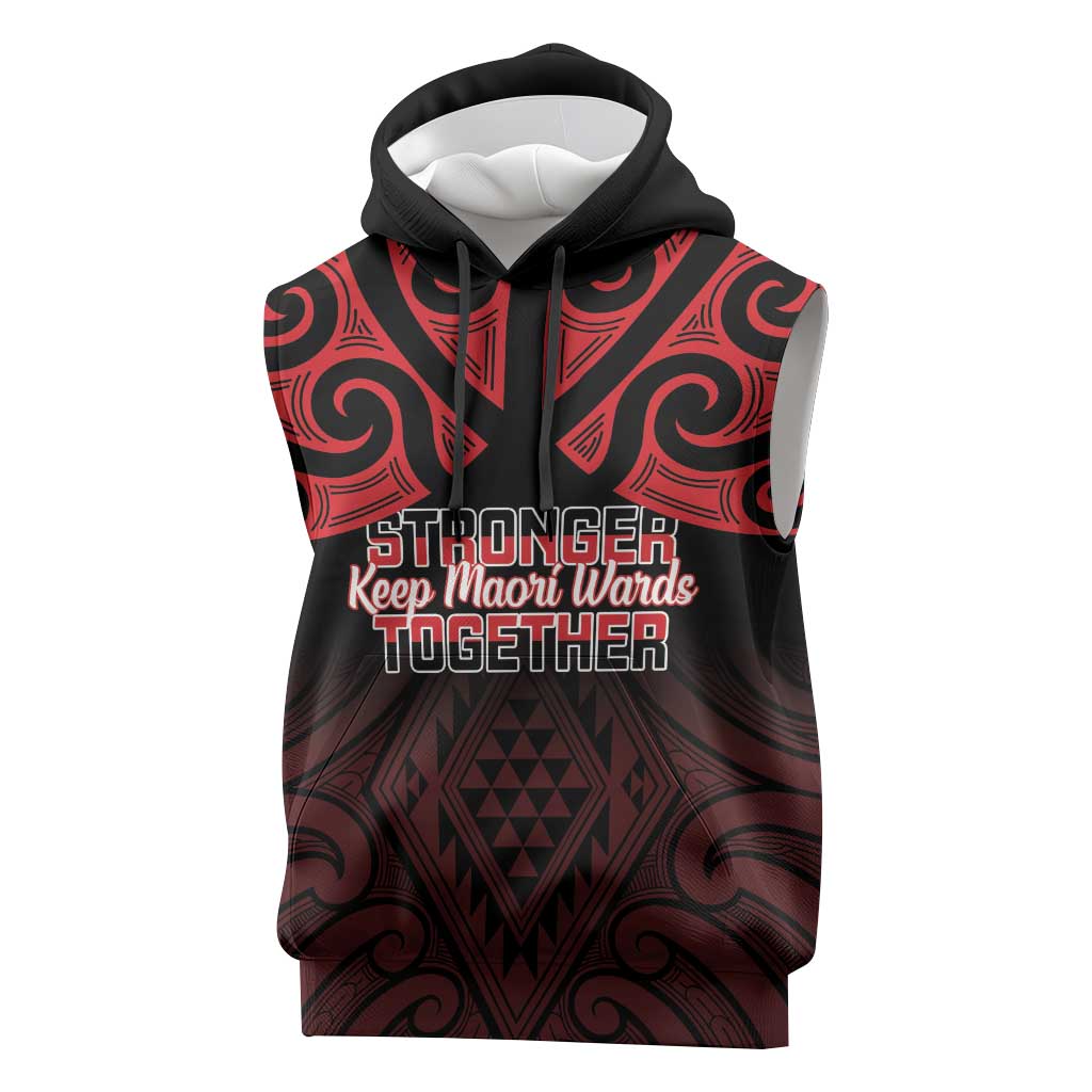 Personalised Keep Maori Wards New Zealand Sleeveless Hoodie Stronger Together Aotearoa Taniko - Aussie Hoodie