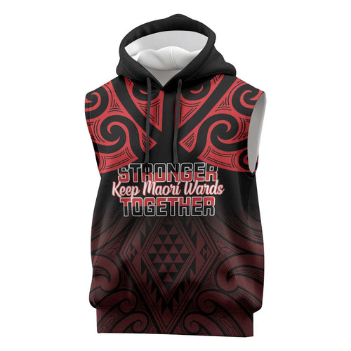 Personalised Keep Maori Wards New Zealand Sleeveless Hoodie Stronger Together Aotearoa Taniko - Aussie Hoodie