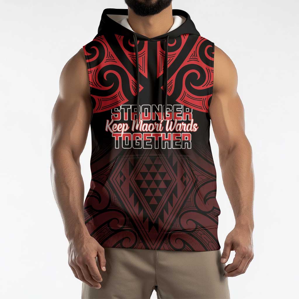 Personalised Keep Maori Wards New Zealand Sleeveless Hoodie Stronger Together Aotearoa Taniko - Aussie Hoodie