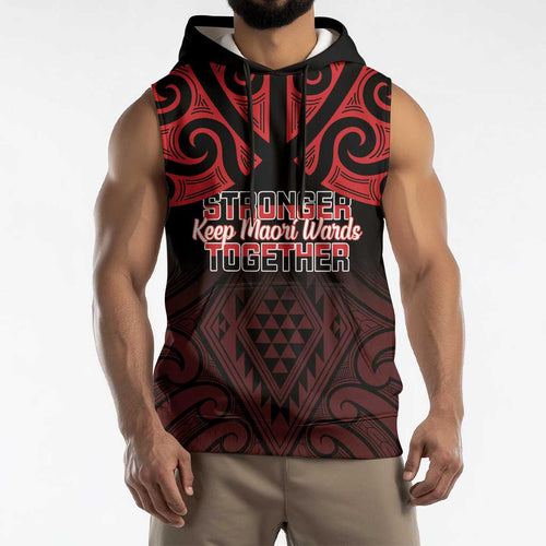 Personalised Keep Maori Wards New Zealand Sleeveless Hoodie Stronger Together Aotearoa Taniko - Aussie Hoodie