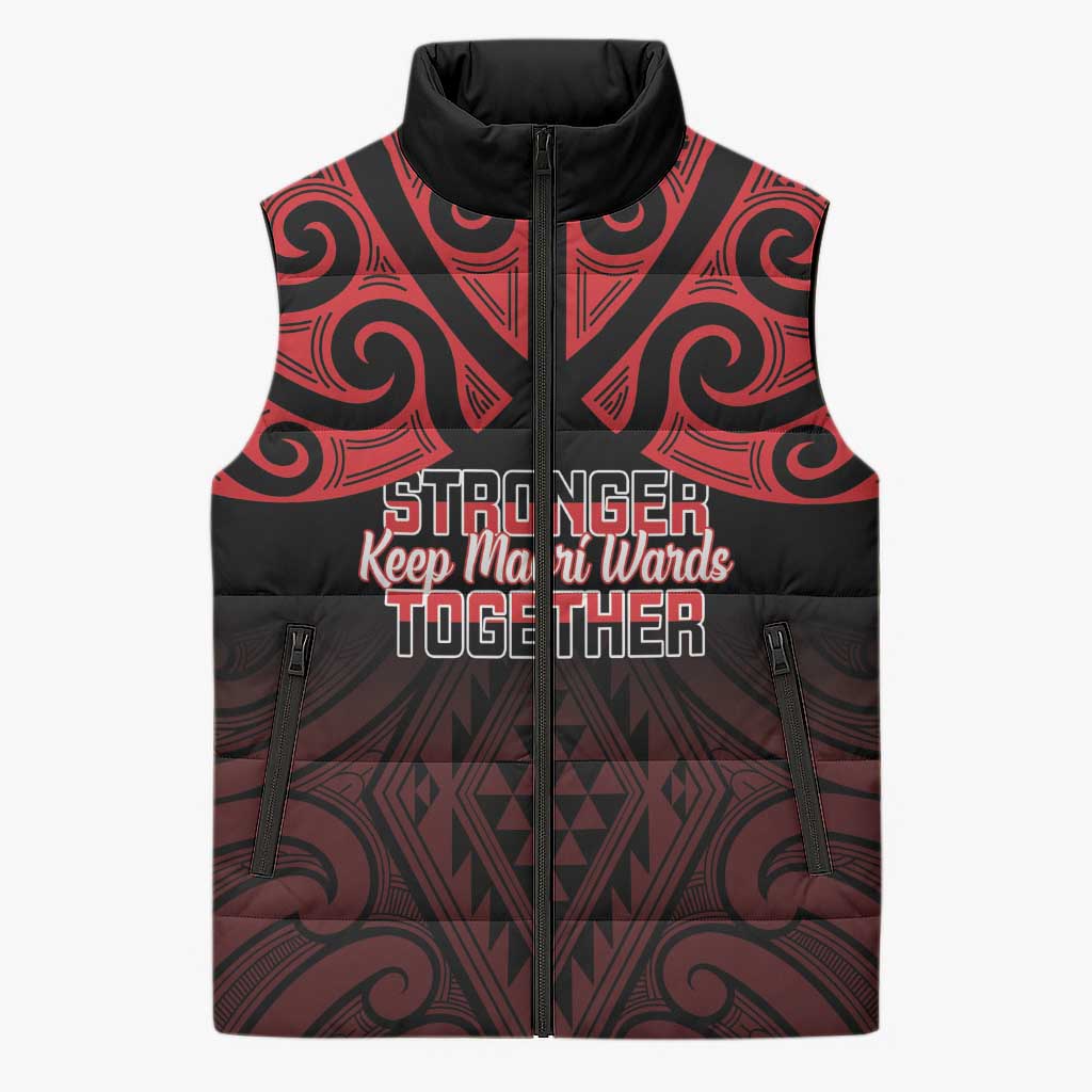 Personalised Keep Maori Wards New Zealand Sleeveless Puffer Jacket Stronger Together Aotearoa Taniko - Aussie Hoodie