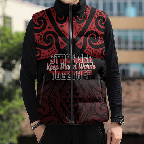 Personalised Keep Maori Wards New Zealand Sleeveless Puffer Jacket Stronger Together Aotearoa Taniko - Aussie Hoodie