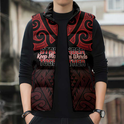 Personalised Keep Maori Wards New Zealand Sleeveless Puffer Jacket Stronger Together Aotearoa Taniko - Aussie Hoodie