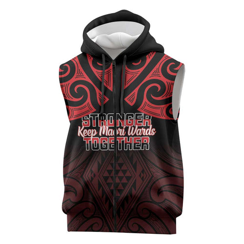 Personalised Keep Maori Wards New Zealand Sleeveless Zip Hoodie Stronger Together Aotearoa Taniko LT14