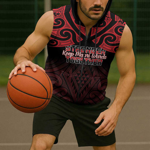 Personalised Keep Maori Wards New Zealand Sleeveless Zip Hoodie Stronger Together Aotearoa Taniko LT14