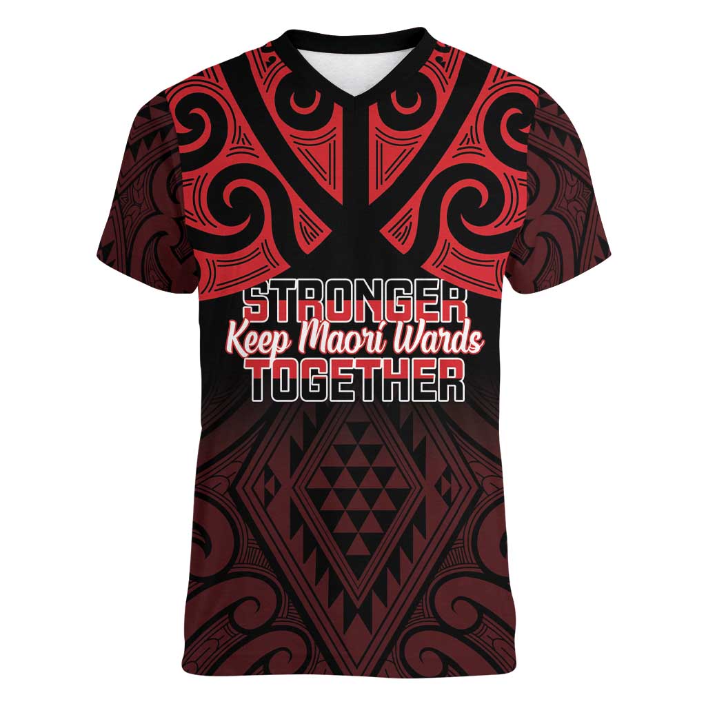 Personalised Keep Maori Wards New Zealand Women V-Neck T-Shirt Stronger Together Aotearoa Taniko - Aussie Hoodie