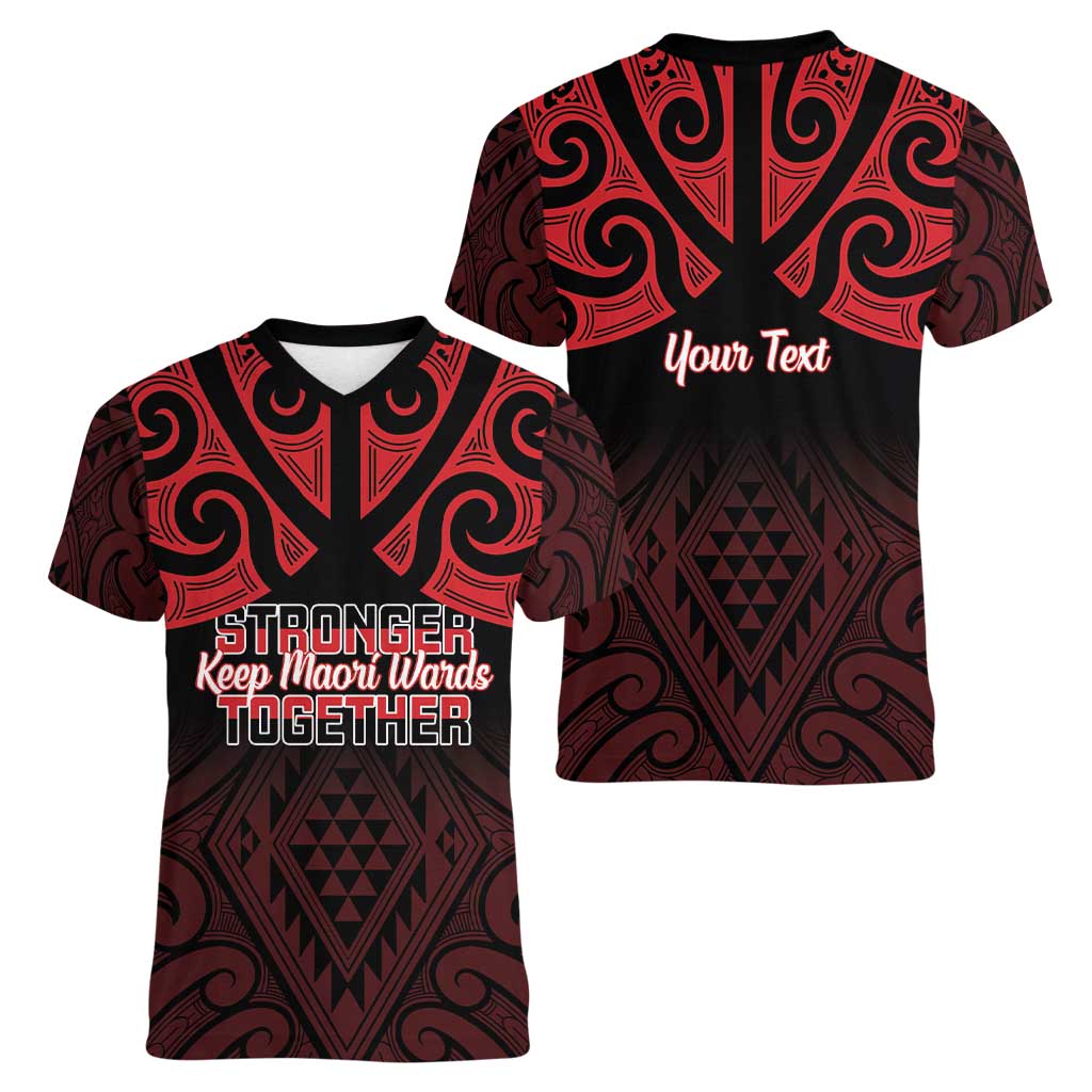 Personalised Keep Maori Wards New Zealand Women V-Neck T-Shirt Stronger Together Aotearoa Taniko - Aussie Hoodie