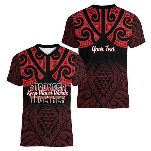 Personalised Keep Maori Wards New Zealand Women V-Neck T-Shirt Stronger Together Aotearoa Taniko - Aussie Hoodie
