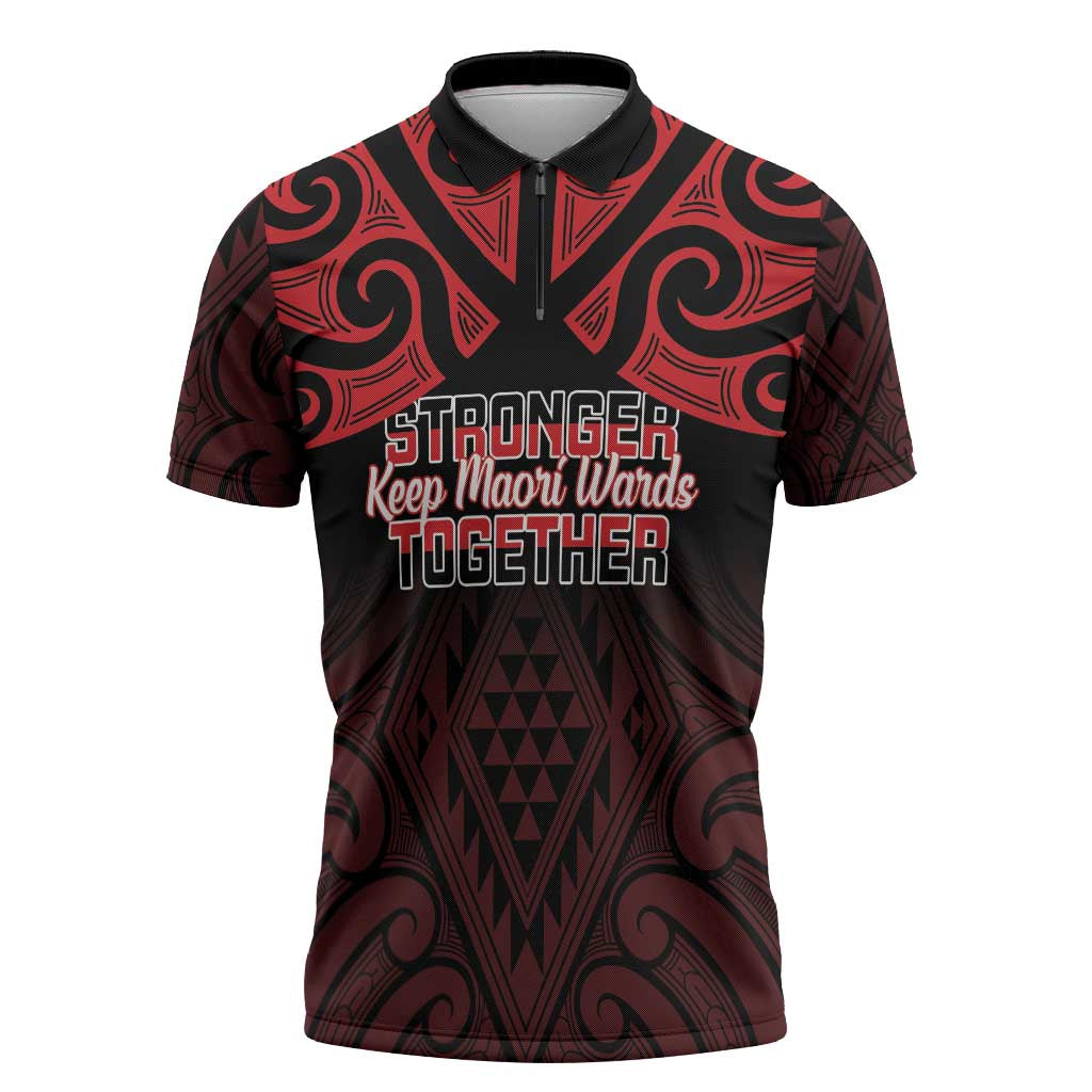 Personalised Keep Maori Wards New Zealand Zipper Polo Shirt Stronger Together Aotearoa Taniko - Aussie Hoodie