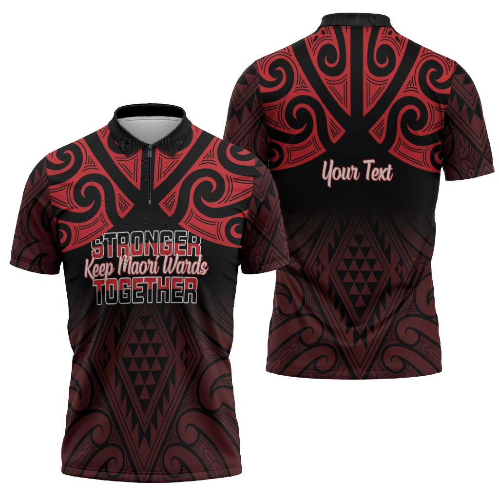Personalised Keep Maori Wards New Zealand Zipper Polo Shirt Stronger Together Aotearoa Taniko - Aussie Hoodie
