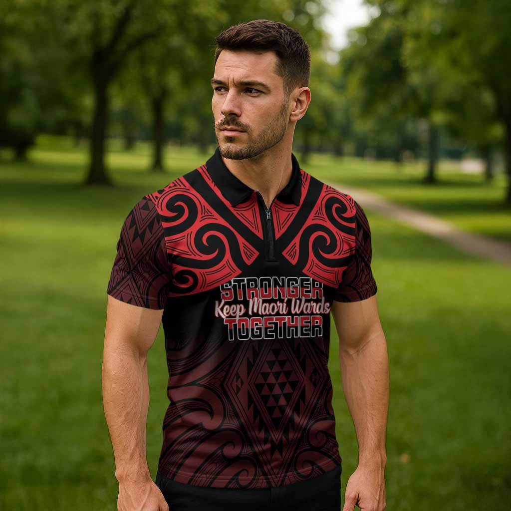Personalised Keep Maori Wards New Zealand Zipper Polo Shirt Stronger Together Aotearoa Taniko - Aussie Hoodie