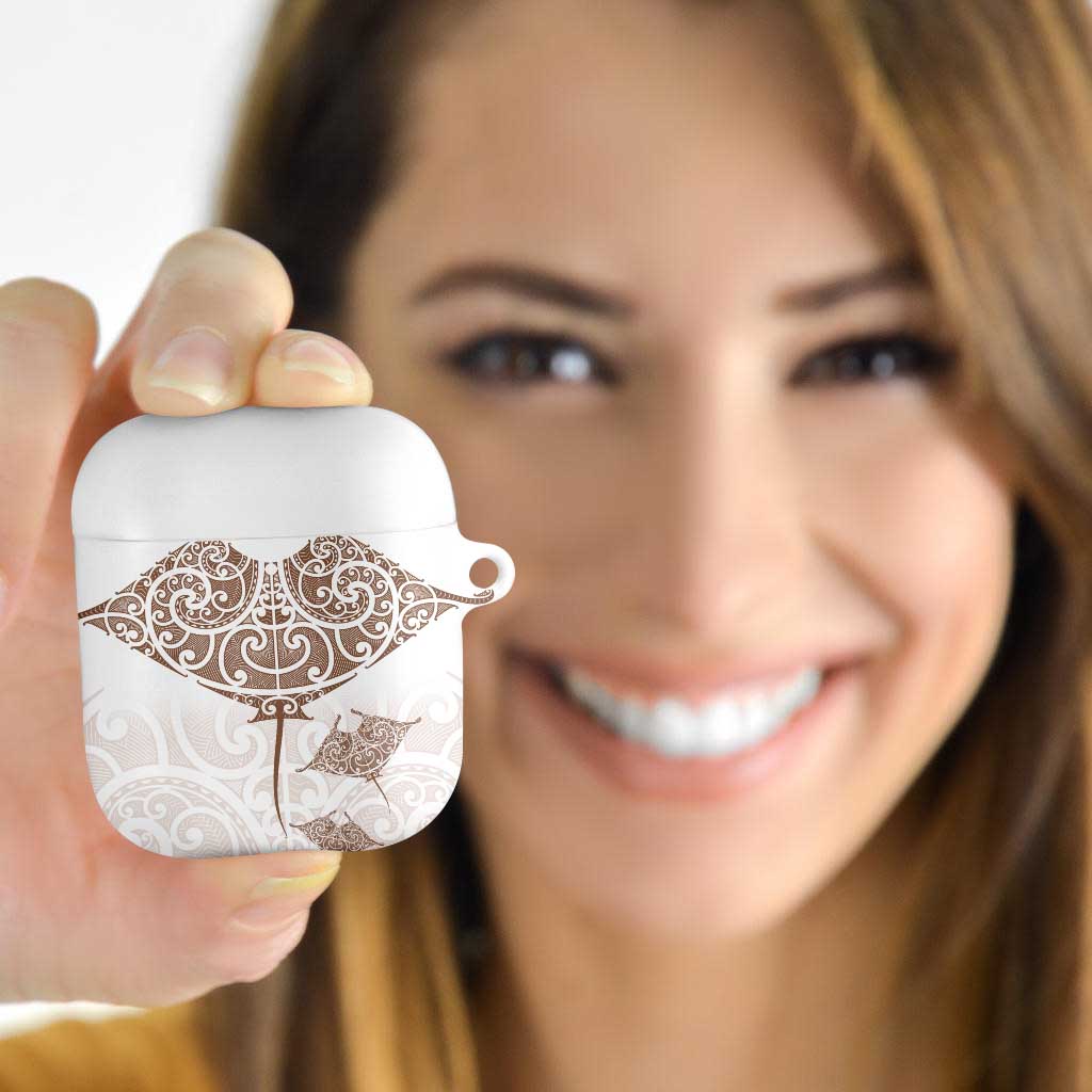 New Zealand Manta Ray Tattoo AirPods Case Aotearoa Maori Haehae Beige - Aussie Hoodie