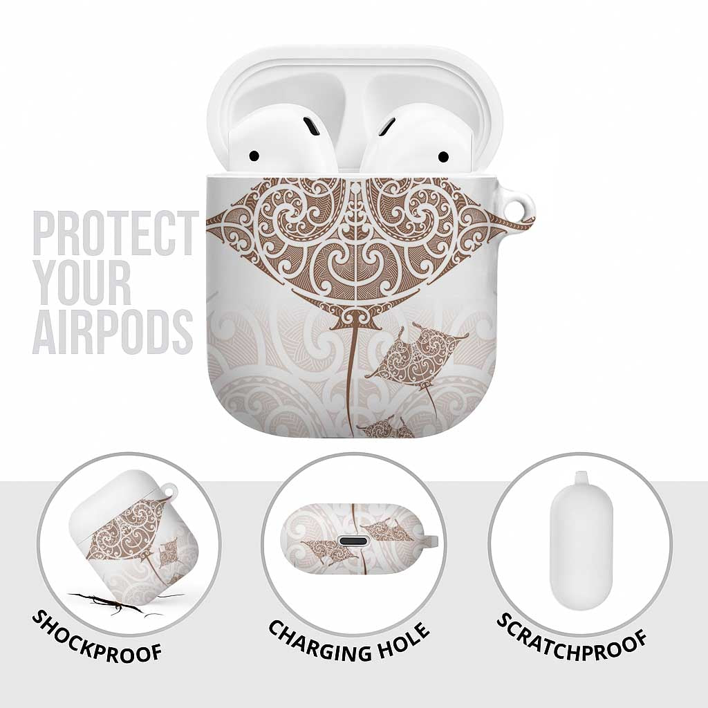 New Zealand Manta Ray Tattoo AirPods Case Aotearoa Maori Haehae Beige - Aussie Hoodie