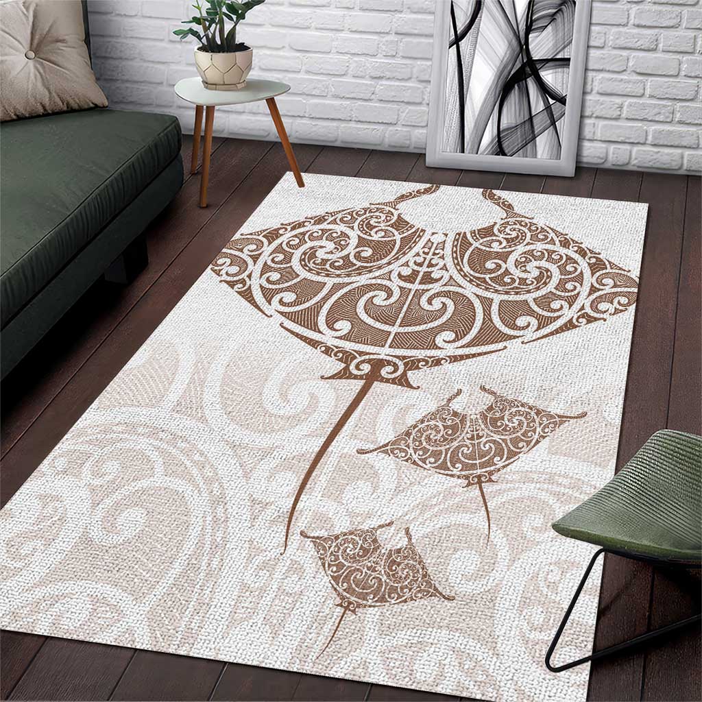 New Zealand Manta Ray Tattoo Area Rug Aotearoa Maori Haehae Beige - Aussie Hoodie