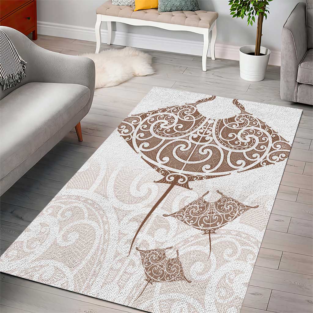 New Zealand Manta Ray Tattoo Area Rug Aotearoa Maori Haehae Beige - Aussie Hoodie