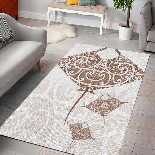 New Zealand Manta Ray Tattoo Area Rug Aotearoa Maori Haehae Beige - Aussie Hoodie
