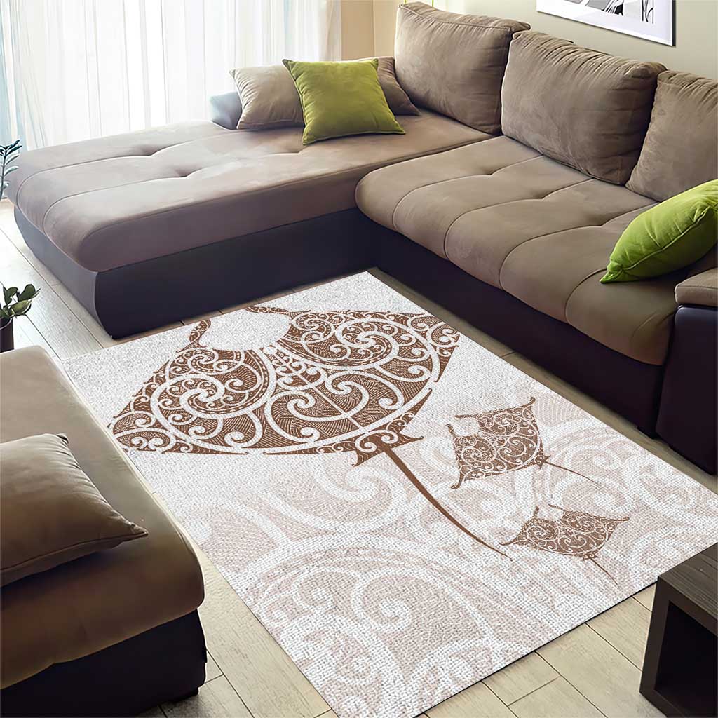 New Zealand Manta Ray Tattoo Area Rug Aotearoa Maori Haehae Beige - Aussie Hoodie