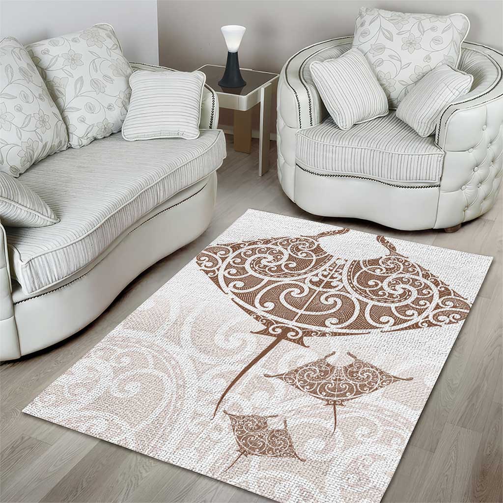 New Zealand Manta Ray Tattoo Area Rug Aotearoa Maori Haehae Beige - Aussie Hoodie