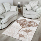 New Zealand Manta Ray Tattoo Area Rug Aotearoa Maori Haehae Beige - Aussie Hoodie