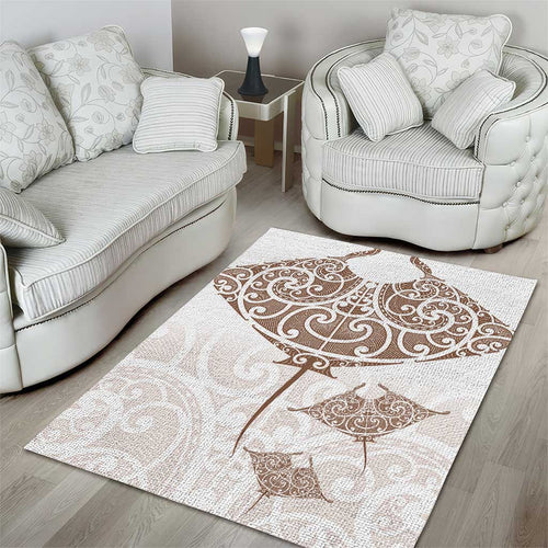 New Zealand Manta Ray Tattoo Area Rug Aotearoa Maori Haehae Beige - Aussie Hoodie