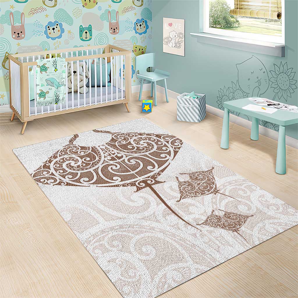 New Zealand Manta Ray Tattoo Area Rug Aotearoa Maori Haehae Beige - Aussie Hoodie