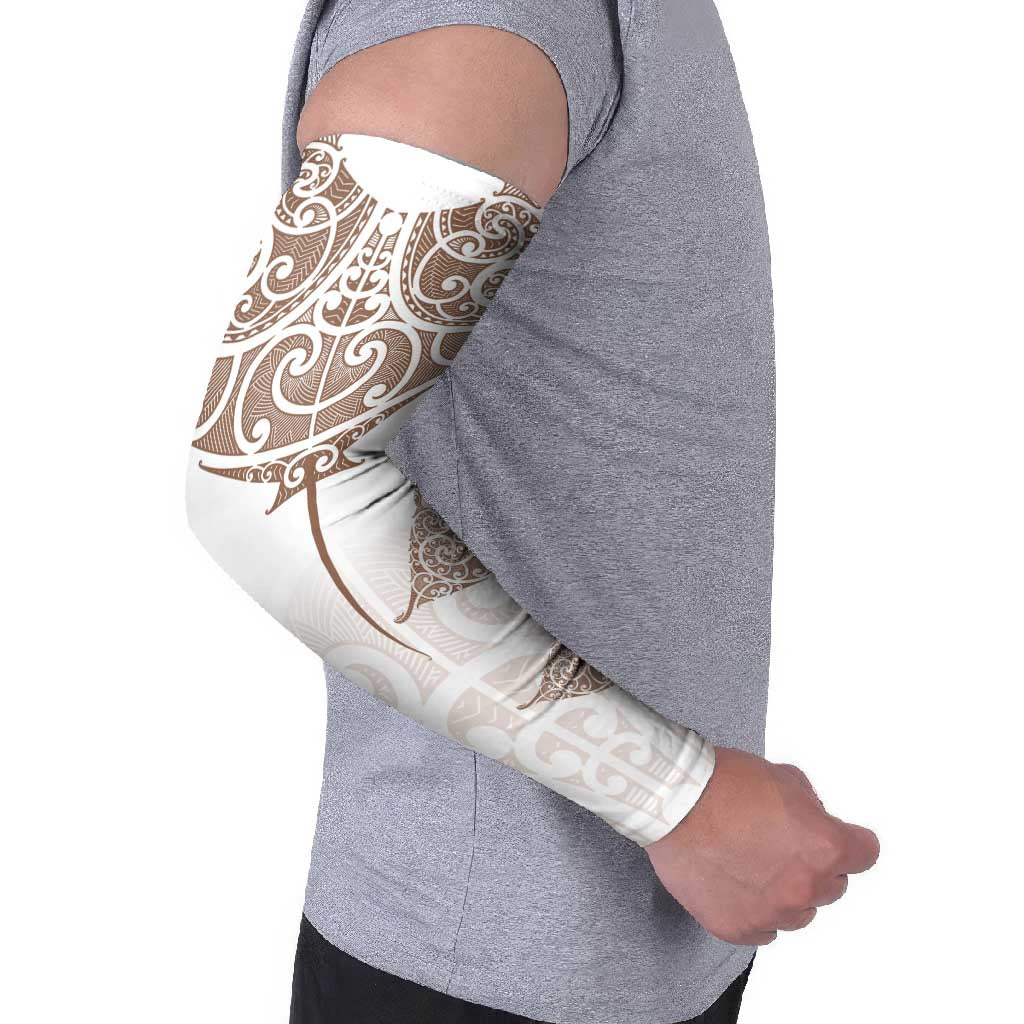 New Zealand Manta Ray Tattoo Arm Sleeves Aotearoa Maori Haehae Beige - Aussie Hoodie