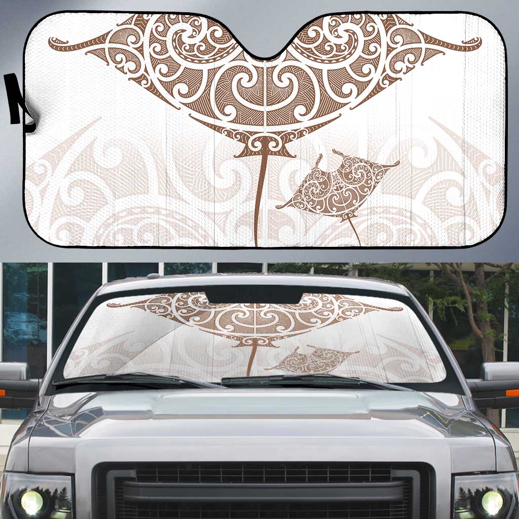 New Zealand Manta Ray Tattoo Auto Sun Shade Aotearoa Maori Haehae Beige - Aussie Hoodie