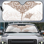 New Zealand Manta Ray Tattoo Auto Sun Shade Aotearoa Maori Haehae Beige - Aussie Hoodie