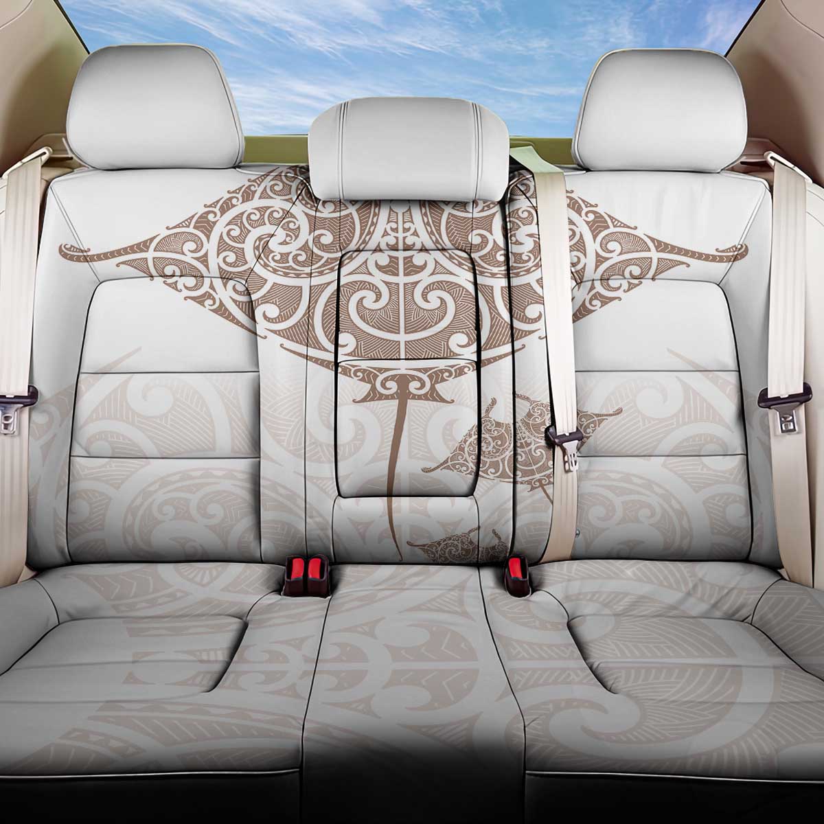 New Zealand Manta Ray Tattoo Back Car Seat Cover Aotearoa Maori Haehae Beige - Aussie Hoodie