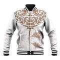 New Zealand Manta Ray Tattoo Baseball Jacket Aotearoa Maori Haehae Beige - Aussie Hoodie