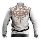 New Zealand Manta Ray Tattoo Baseball Jacket Aotearoa Maori Haehae Beige - Aussie Hoodie
