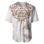 New Zealand Manta Ray Tattoo Baseball Jersey Aotearoa Maori Haehae Beige - Aussie Hoodie