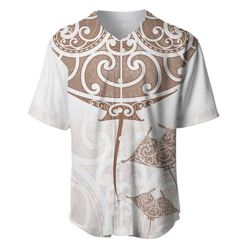 New Zealand Manta Ray Tattoo Baseball Jersey Aotearoa Maori Haehae Beige - Aussie Hoodie