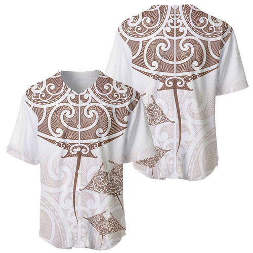 New Zealand Manta Ray Tattoo Baseball Jersey Aotearoa Maori Haehae Beige - Aussie Hoodie