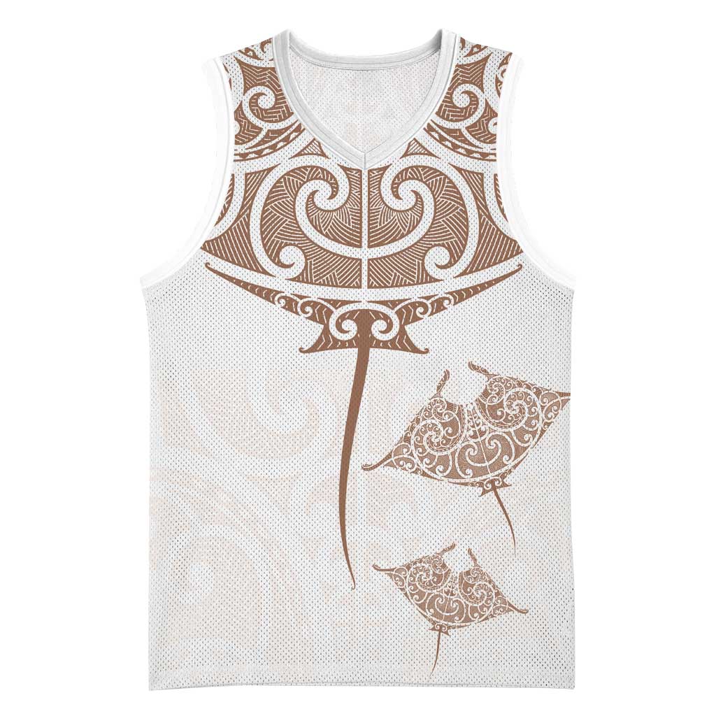 New Zealand Manta Ray Tattoo Basketball Jersey Aotearoa Maori Haehae Beige - Aussie Hoodie