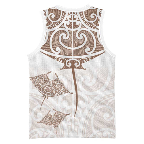 New Zealand Manta Ray Tattoo Basketball Jersey Aotearoa Maori Haehae Beige - Aussie Hoodie