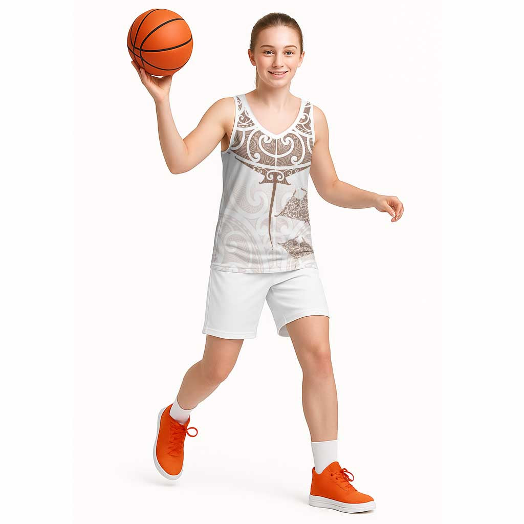 New Zealand Manta Ray Tattoo Basketball Jersey Aotearoa Maori Haehae Beige - Aussie Hoodie