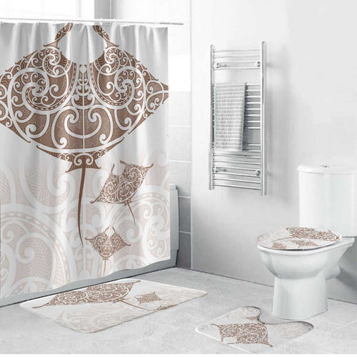 New Zealand Manta Ray Tattoo Bathroom Set Aotearoa Maori Haehae Beige - Aussie Hoodie