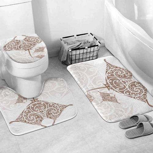 New Zealand Manta Ray Tattoo Bathroom Set Aotearoa Maori Haehae Beige - Aussie Hoodie
