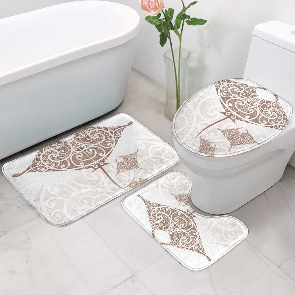 New Zealand Manta Ray Tattoo Bathroom Set Aotearoa Maori Haehae Beige - Aussie Hoodie