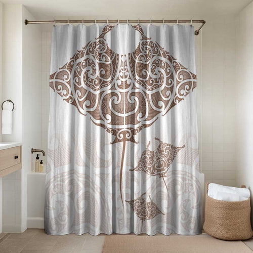 New Zealand Manta Ray Tattoo Bathroom Set Aotearoa Maori Haehae Beige - Aussie Hoodie