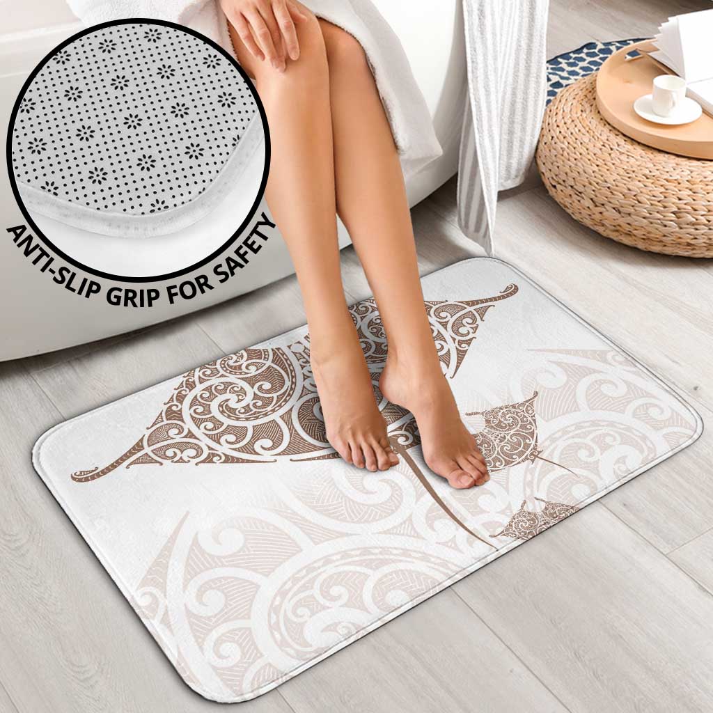 New Zealand Manta Ray Tattoo Bathroom Set Aotearoa Maori Haehae Beige - Aussie Hoodie