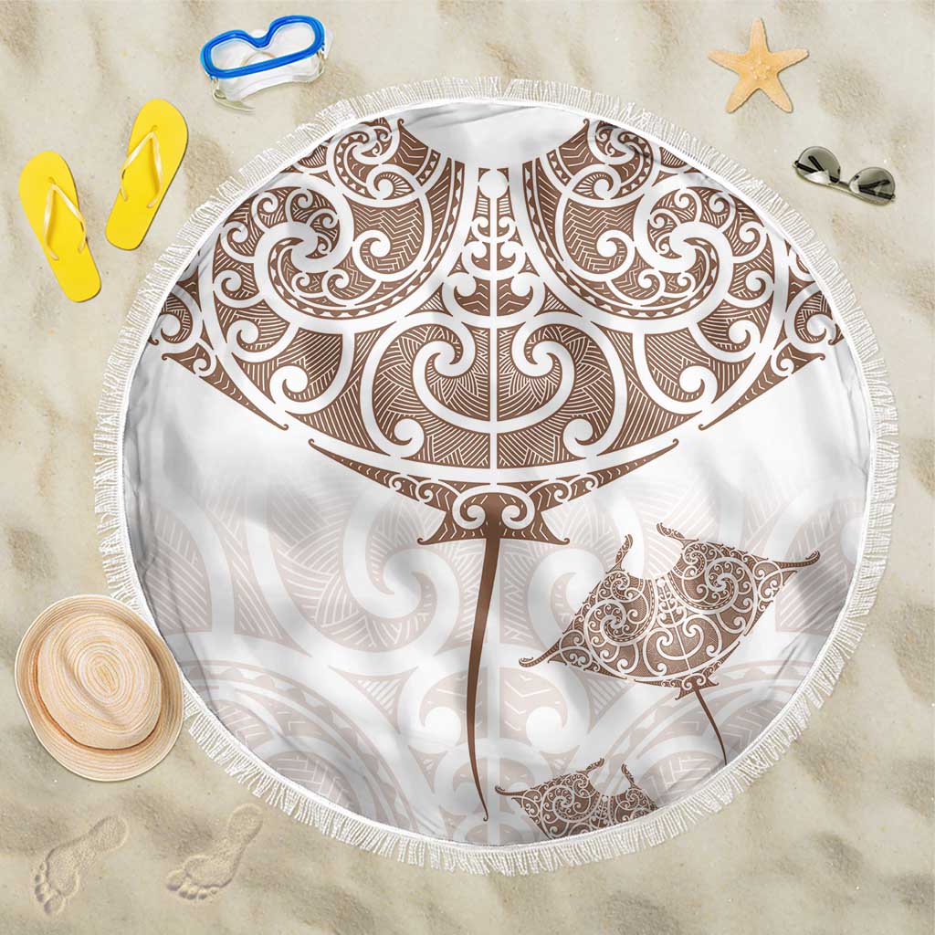 New Zealand Manta Ray Tattoo Beach Blanket Aotearoa Maori Haehae Beige - Aussie Hoodie