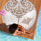 New Zealand Manta Ray Tattoo Beach Blanket Aotearoa Maori Haehae Beige - Aussie Hoodie
