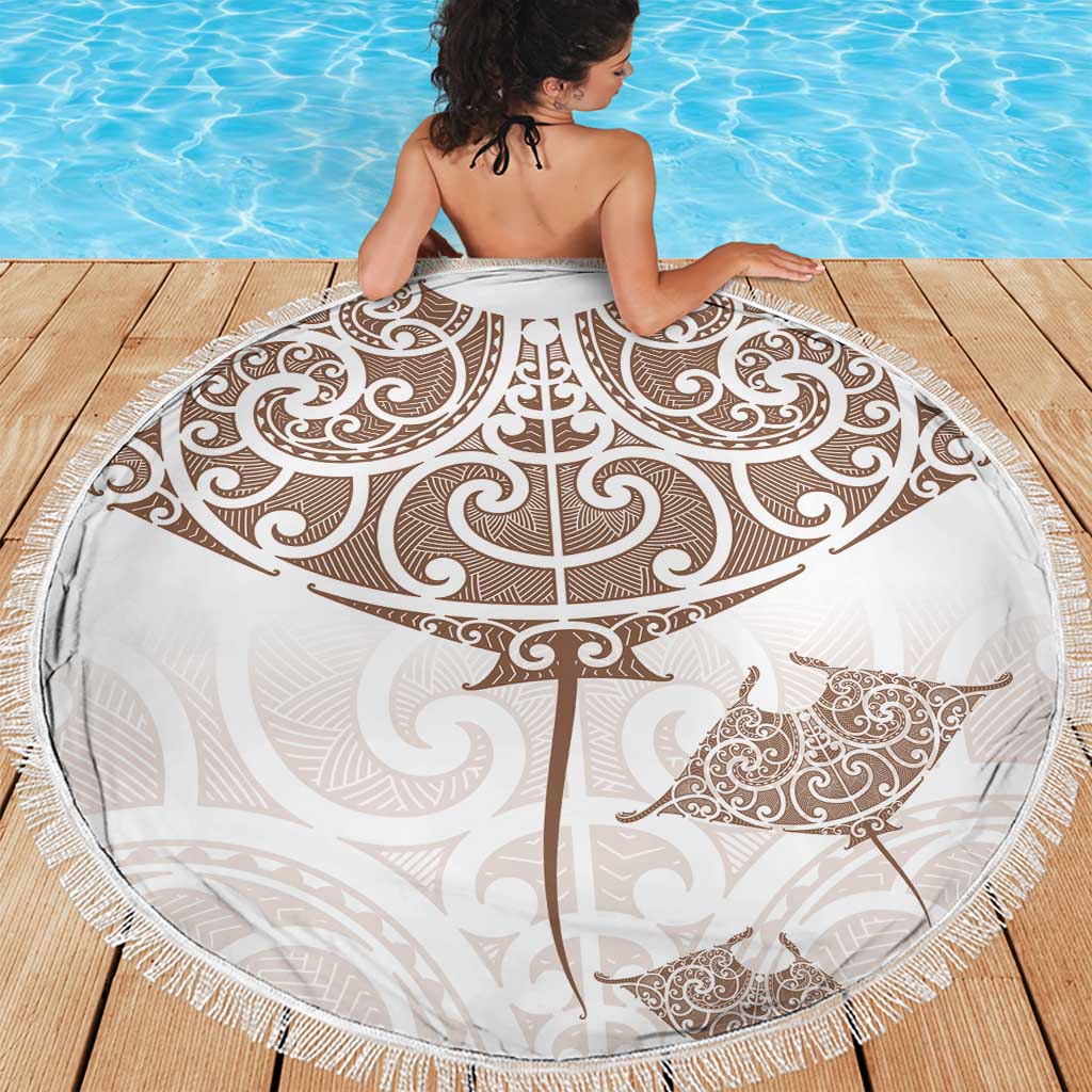 New Zealand Manta Ray Tattoo Beach Blanket Aotearoa Maori Haehae Beige - Aussie Hoodie