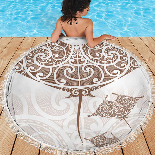 New Zealand Manta Ray Tattoo Beach Blanket Aotearoa Maori Haehae Beige - Aussie Hoodie