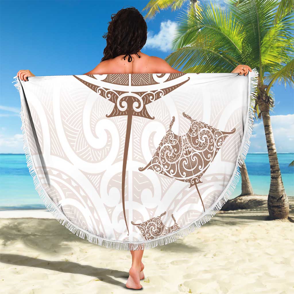 New Zealand Manta Ray Tattoo Beach Blanket Aotearoa Maori Haehae Beige - Aussie Hoodie