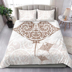 New Zealand Manta Ray Tattoo Bedding Set Aotearoa Maori Haehae Beige - Aussie Hoodie